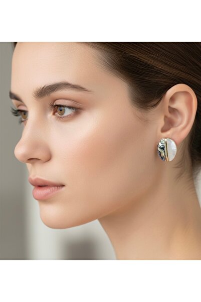 Aksesuar Özel Seri Fransız Tasarımı Paris Sedefli Çelik Küpe