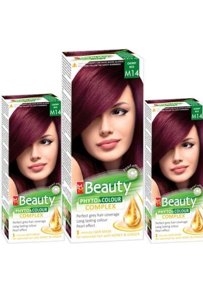 MM Beauty Saç Boyası M 14 ( Vişne Kızıl ) Set Boya 3'lü Set Boya