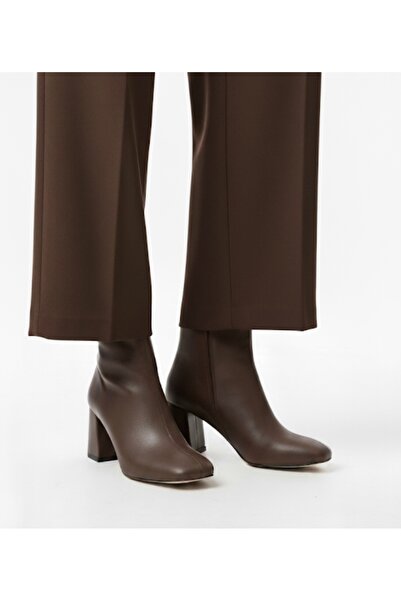 MODA MHS Kadın Kahverengi Küt Burun Topuklu Bot Kadın Küt Burun Bot Kadın Günlük Bot Topuklu Bot