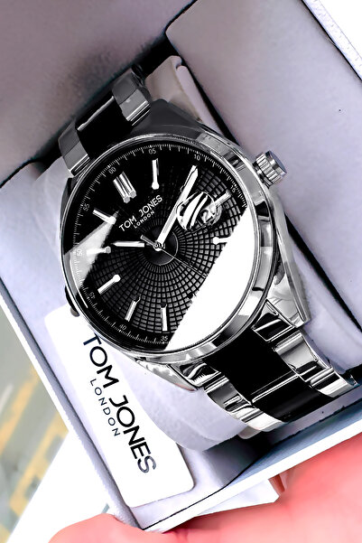 Tom Jones ساعة يد رجالية 3 اتم مقاومة للماء لون اسود سوار فولاذي Cbk634