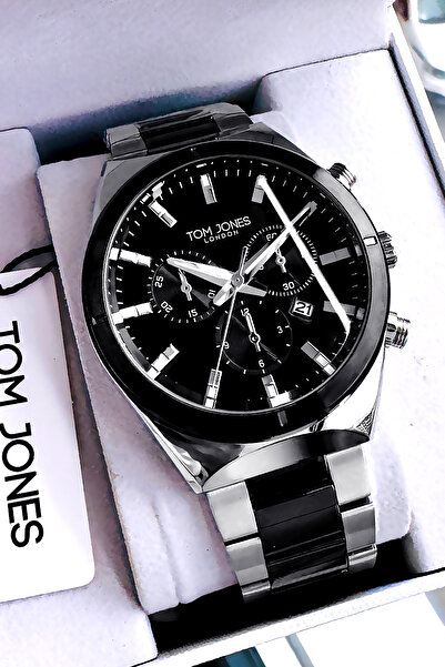 Tom Jones Orjinal Erkek Kol Saati Siyah-Gümüş Renk 3 Atm +bileklik Hediye