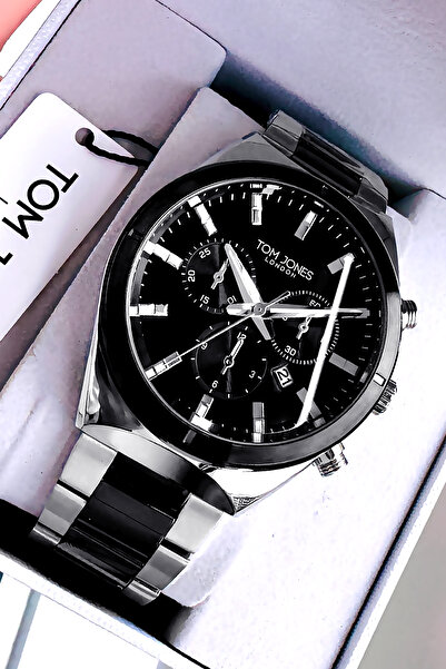 Tom Jones Orjinal Erkek Kol Saati Siyah-Gümüş Renk 3 Atm +bileklik Hediye