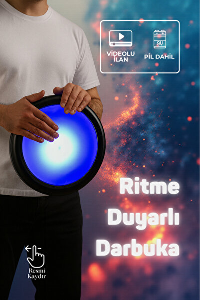 SALVADOR Ritme Duyarlı Mavi Işıklı Erzincan İşlemeli Döküm Darbuka Kılıfı + L...