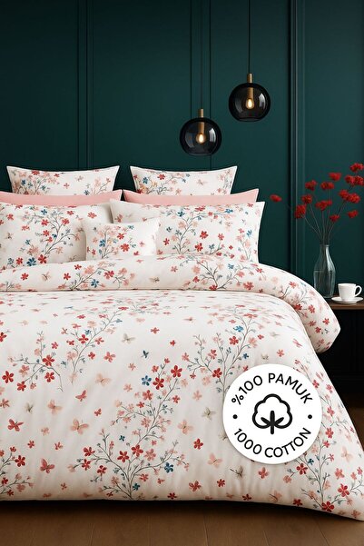 Sheri Home Tekstil Bahar Kırmızı Çift Kişilik Nevresim (YORGAN KILIFI)yenitr8...