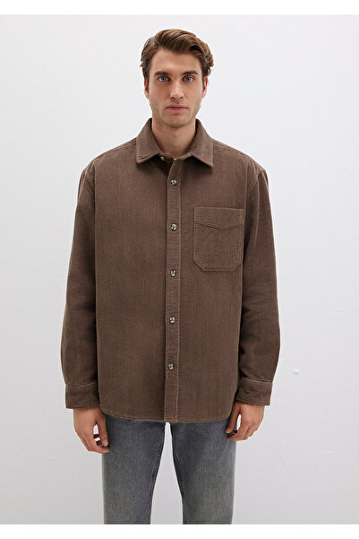 Mavi Kahverengi Kadife Gömlek Loose Fit / Bol Rahat Kesim 0211749-70380