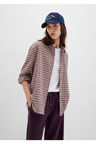 Mavi Bordo Ekose Gömlek Loose Fit / Bol Rahat Kesim 1211419-91458