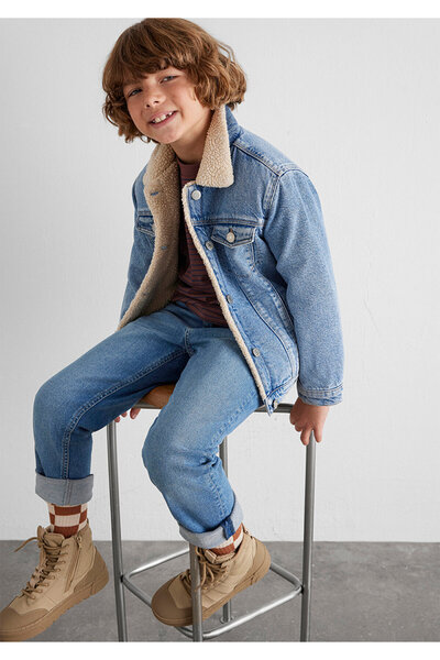 Mavi Atlas 90lar Suni Kürklü Açık Jean Ceket 6111403-90875