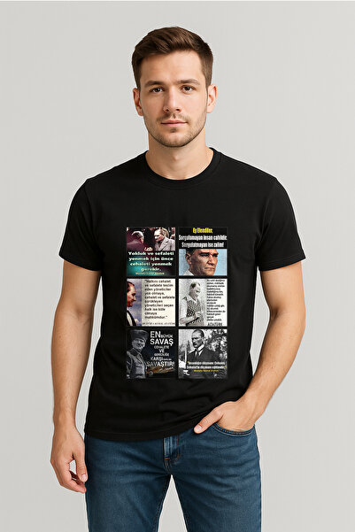 Mr.Thinker 'Mottonu göster' Regular Unisex T-shirt Siyah 'Ulu Önder Atatürk /...