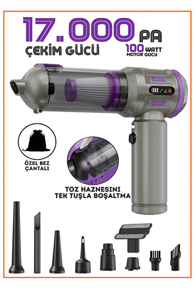 Brawi 17000PA Auhma Ultra Güçlü Göstergeli 100W Led Işıklı Araç İçi Süpürge mor