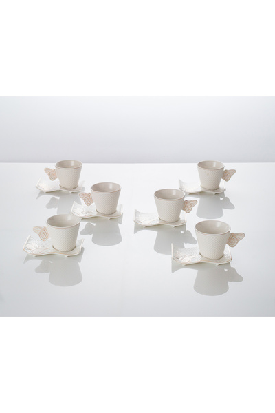 Malooki Set of 6 coffee cups with saucers – Butterfly – Gold - 180 ml