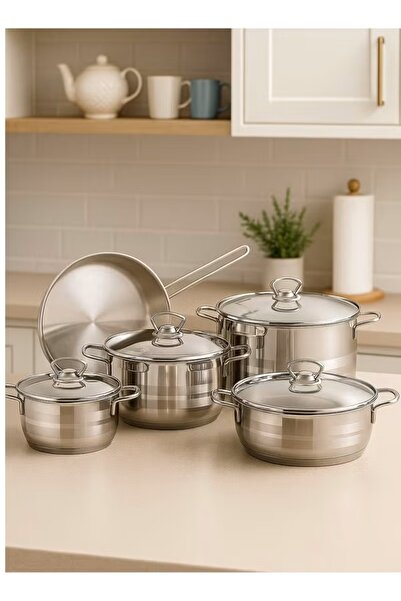 Bonera Luxury Turkish Stainless Steel Cookware Set - 9 Pieces, 18/10 Quality for Professional Cooking