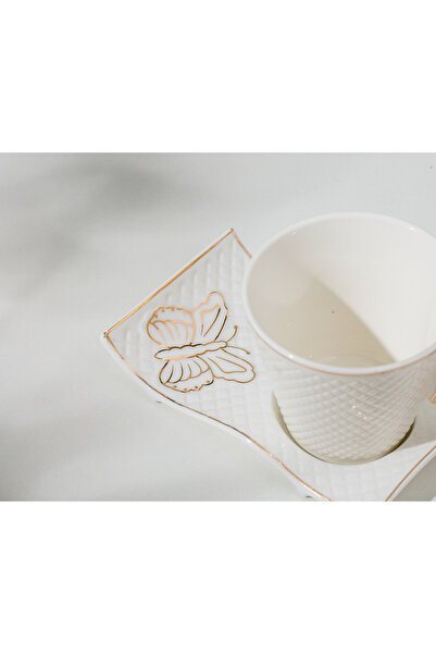 Malooki Set de 6 cești de cafea cu farfurioare – Fluture – Auriu - 180 ml