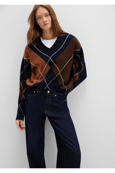 Mavi Wool Blend Diamond Pattern Navy Blue Sweater Loose Fit / Relaxed Fit 1710826-84371