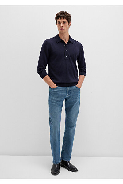 Mavi Marineblauer Wollpullover mit Knöpfen 0710382-70490