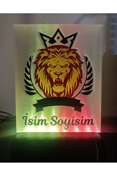 Dekoratif Led Lamba Kişiye Özel Isimli Sarı Kırmızı Aslan M2 Kablolu Sarı Kırmızı Işıklı