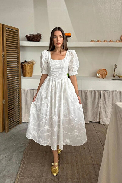 novafems Біла сукня з вишивкою з повітряними рукавами