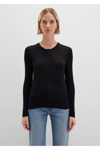 Mavi Yün Karışımlı Düğme Detaylı Antrasit Kazak Fitted / Vücuda Oturan Kesim 1710730-80023