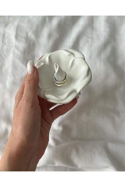ÇAĞATÖLYE Ham Boyalı Obje Dekoratif İskandinav Gül Çiçeği Yüzük Tutucu Yüzükl...