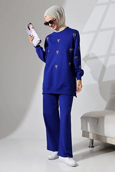 Mihran Butik طقم حجاب نسائي أزرق من Saks - طقم رياضي ومريح من القطن الممشط