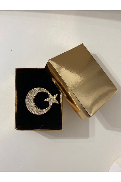 MODA Mineleşarp ay yıldız simgeli taşlı yaka iğnesi broş özel kutuda gönderilir