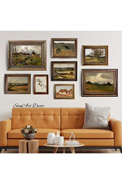 Sanart Yağlı Boya Tablo Seti, Vintage Tablo, 8 Parça Çerçeveli Tablo Seti, Sanatsal Dekor, Retro Tablolar