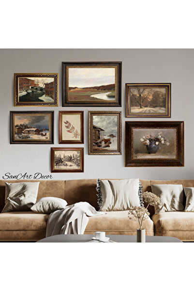 Sanart Yağlı Boya Tablo Seti, Vintage Tablo, 8 Parça Çerçeveli Tablo, Sanatsal Dekor, Retro Tablolar