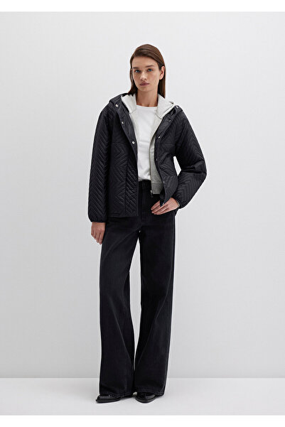 Mavi Kapüşonlu Kapitone Siyah Ceket Loose Fit / Bol Rahat Kesim 1110460-900