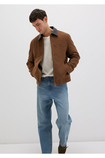 Mavi Καφέ τζάκετ από συνθετικό καστόρι με λεπτομέρεια γιακά, κανονική εφαρμογή / κανονική εφαρμογή 0110638-70378