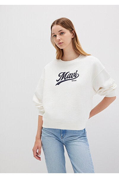 Mavi Logo Baskılı Ekru Sweatshirt 1S10419-80194
