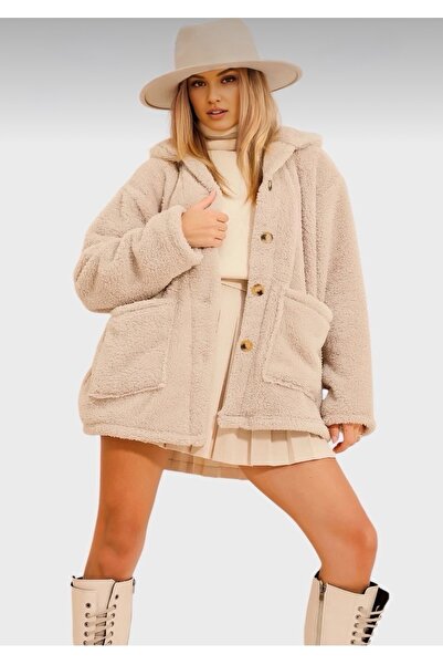 trendlina Γυναικείο βελούδινο μπουφάν με διπλή τσέπη με κουμπιά oversized