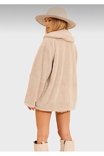 trendlina Double Pocket Buttoned Plush Jacket