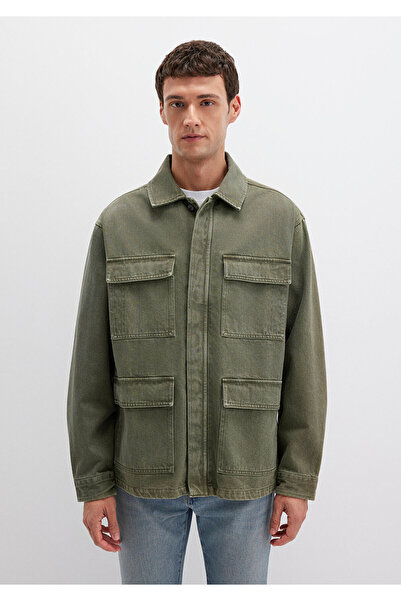 Mavi Cep Detaylı Haki Ceket Loose Fit / Bol Rahat Kesim 0110510-71581