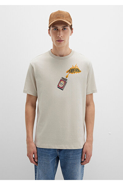 Mavi Forever Εκτυπωμένο Μπεζ T-Shirt Loose Fit / Χαλαρή Άνετη Κοπή 0612930-70322