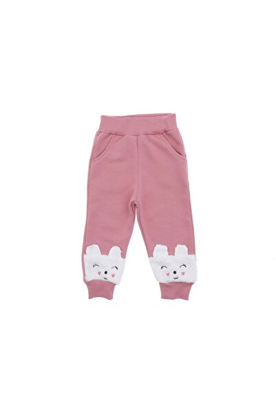 atabay Wefsoft Cat Embroidered Three-Ply Sharded Trackpants Bottom Dried Rose