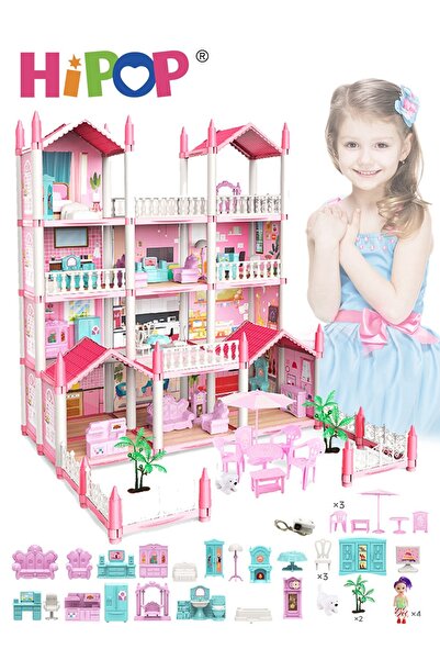 HIPOP ألعاب بيت الدمية، حجم كبير، 4 طوابق، 14 غرفة، بيت قلعة مع ديكور، إكسسوا...