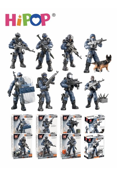 HIPOP مجموعة مكعبات ألعاب الشرطة، 8 قطع، ألعاب تجميع مع دوران كامل للمفاصل، ش...