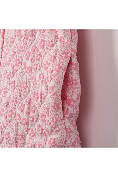 Necix's Flowery Quilted Cap Hooded Lek Denim Pants Triple Bottom Top Set Pink