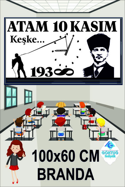 Göktuğ Hediyelik 10 kasım okul vinil baskı saatli model 100x60