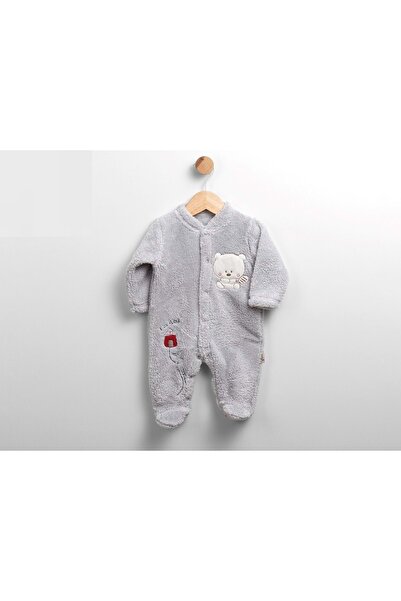 atabay Im Going Embroidered Plush Jumpsuit Gray