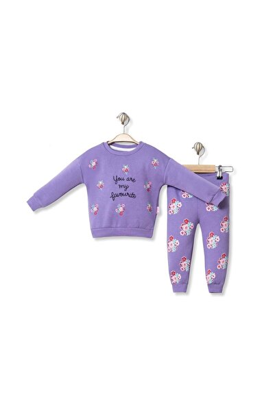 atabay You Are Printed Three-Thread Chardony Bottom-Up Set Lila