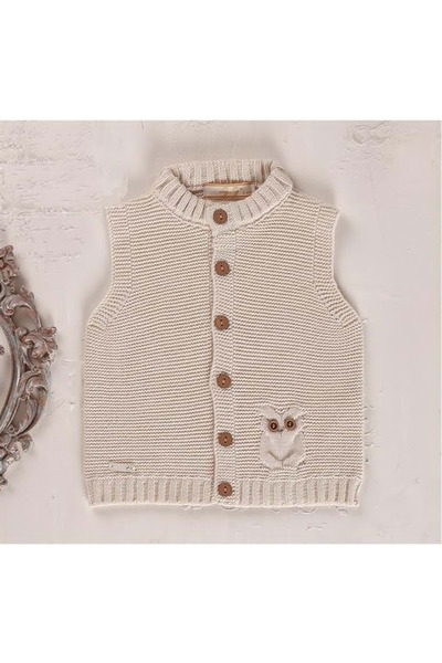 RYZE ÇOCUK Cep Owl Detailled Zero Neck Tricot Vest Beige