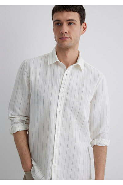Mavi Çizgili Beyaz Gömlek Regular Fit / Normal Kesim 0211515-620