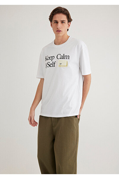 Mavi Weißes T-Shirt mit „Keep Calm“-Aufdruck, lockere Passform / lockere, entspannte Passform 0612463 -620