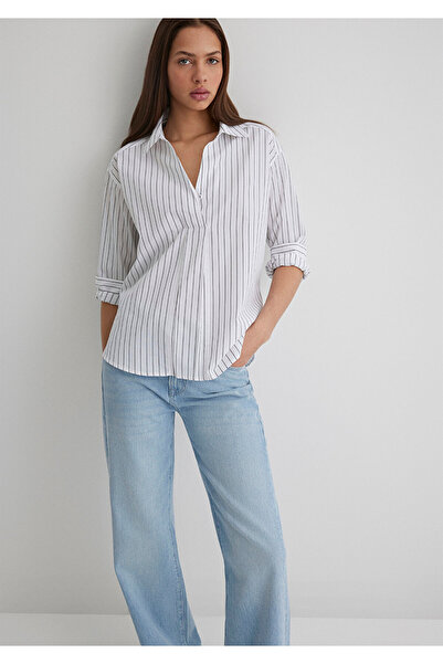 Mavi Cămașă albă cu dungi antracit, croială largi / largi, croială confortabilă 1211226-86678