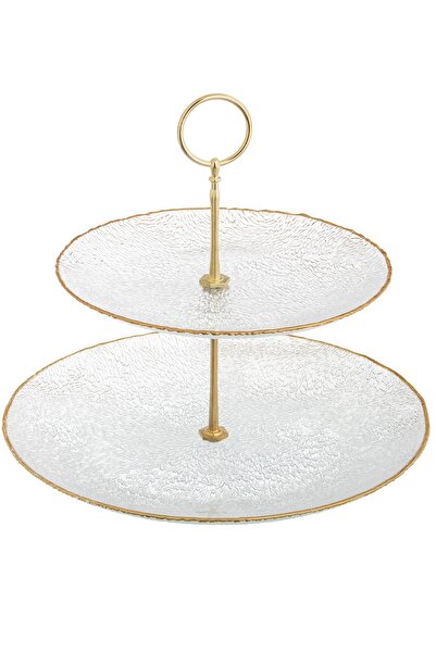HIC clear glass serving plate 2 floors 28 cm with gold line