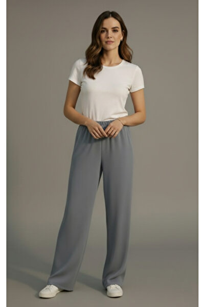 MİSMOLY بنطلون بخصر مرتفع وواسع الساقين ومريح مع خصر مطاطي