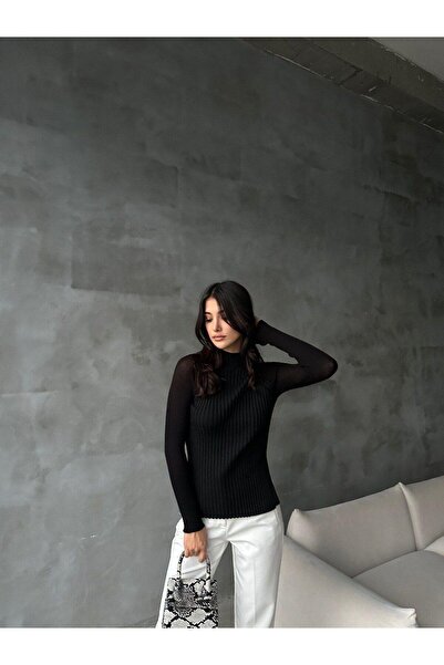 ribana Randy Fitilli, Kolları Tül Detay Bluz Triko kazak