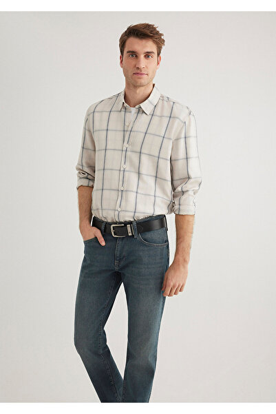 Mavi Kareli Ekru Tencel TM Liyosel Gömlek Slim Fit / Dar Kesim 0211447-89583