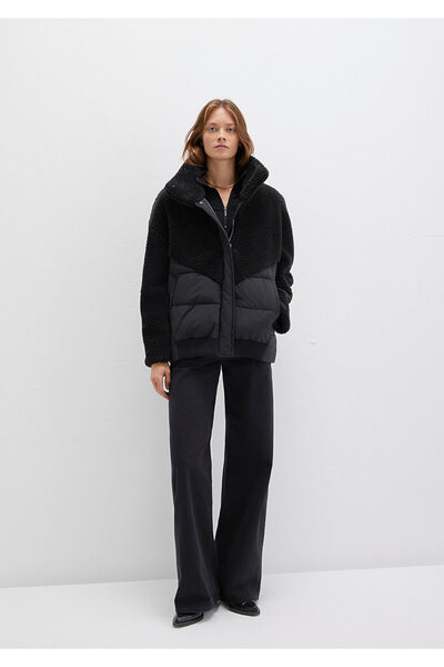 Mavi Sherpa Detaylı Siyah Ceket Loose Fit / Bol Rahat Kesim 1110476-900