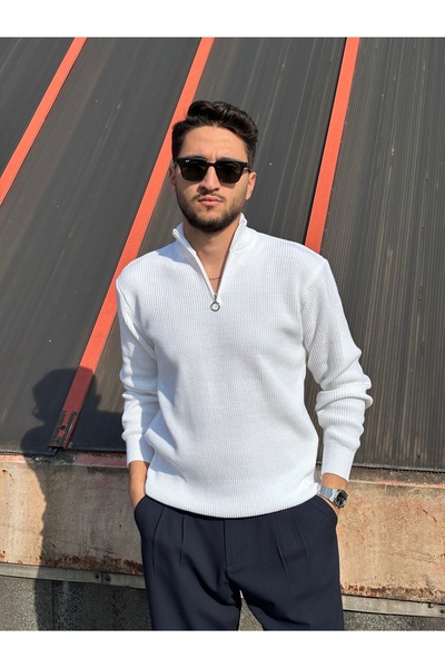 inpool Мъжки зимен трикотажен пуловер - половин цип, стояща яка, култура на стари пари Pltk06